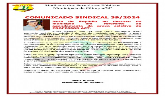 Clique Aqui e Leia Mais sobre: COMUNICADO SINDICAL 39/2024