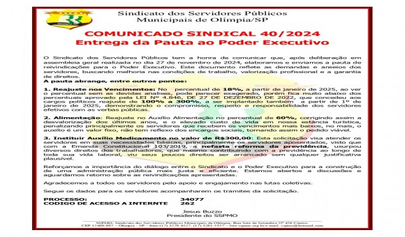 Clique Aqui e Leia Mais sobre: COMUNICADO SINDICAL 40 de 2024