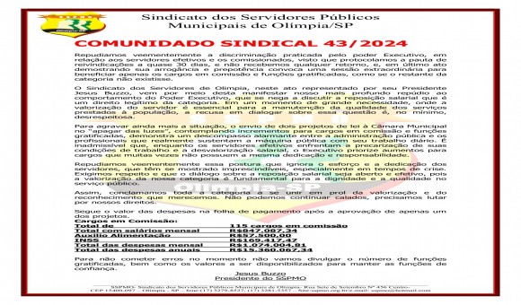 Clique Aqui e Leia Mais sobre: COMUNIDADO SINDICAL 43/2024